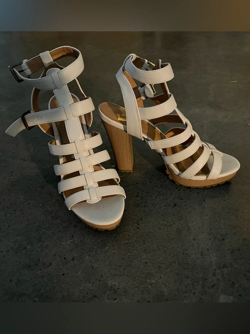 white / cream strappy heels